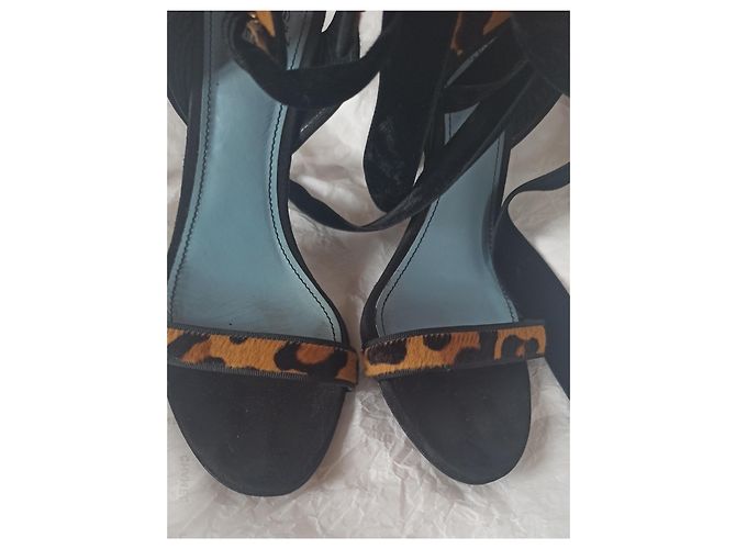 Sandali Lanvin in pelle leopardata con lacci in velluto - vista 7