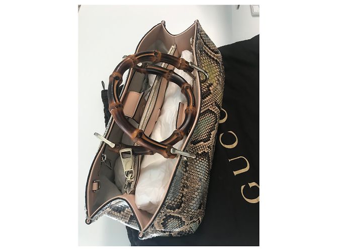 Gucci Bamboo Shopper Tote Bag Leder Python Print Python drucken - Ansicht 3