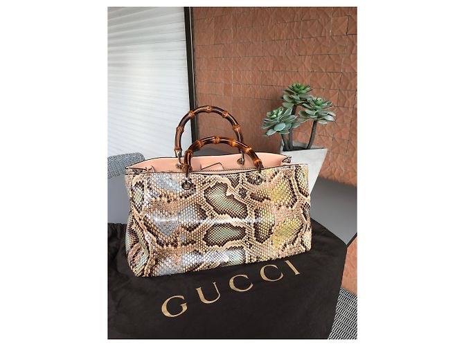 Gucci Bamboo Shopper Tote Bag Leder Python Print Python drucken - Ansicht 4