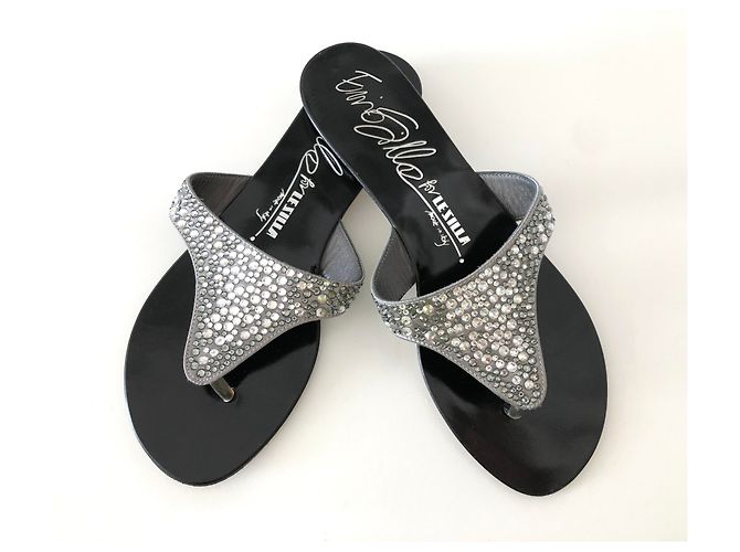 Sandali Le Silla Enio Silla in pelle nera con cristalli Swarovski Nero - vista 3