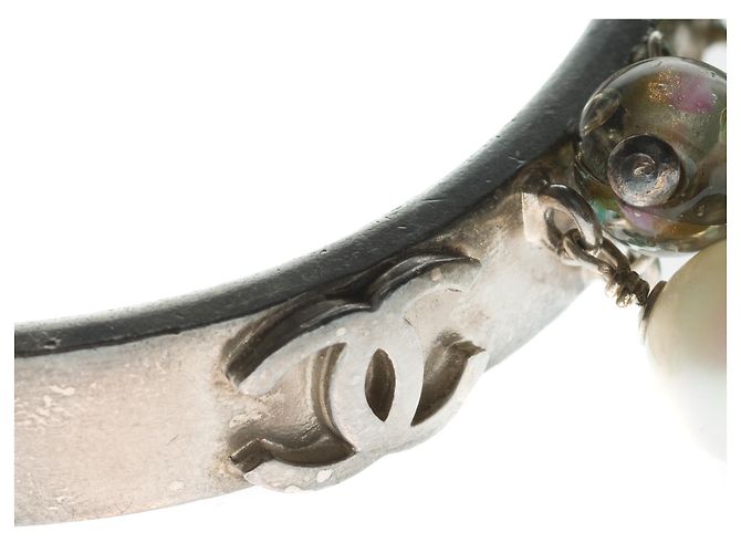 Very beautiful Chanel cuff bracelet in silver metal with charms Silvery - view 6