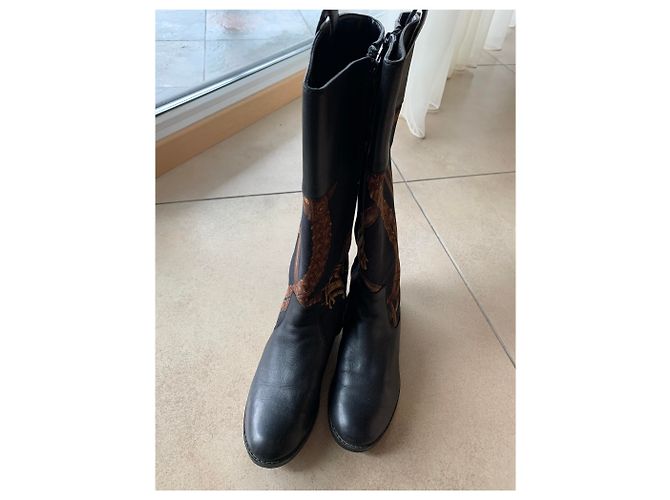 Botas Ralph Lauren de couro e tecido pretas Preto - vista 3