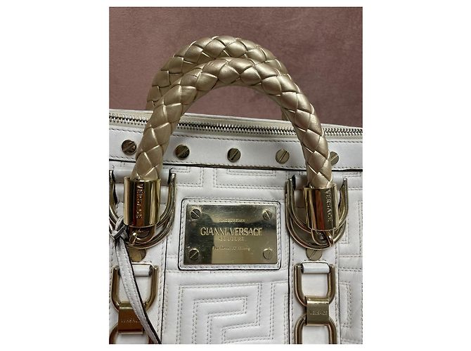 Bolsa Boston Gianni Versace em couro branco acolchoado Dourado - vista 3