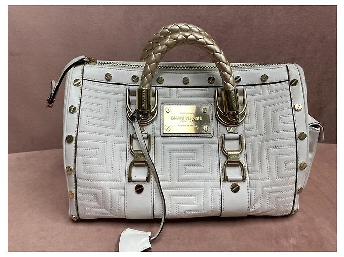 Bolsa Boston Gianni Versace em couro branco acolchoado Dourado - vista 7