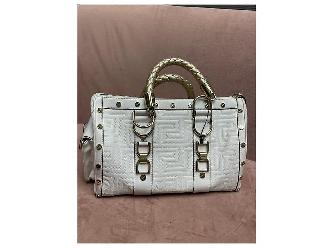 Bolsa Boston Gianni Versace em couro branco acolchoado Dourado - vista 11