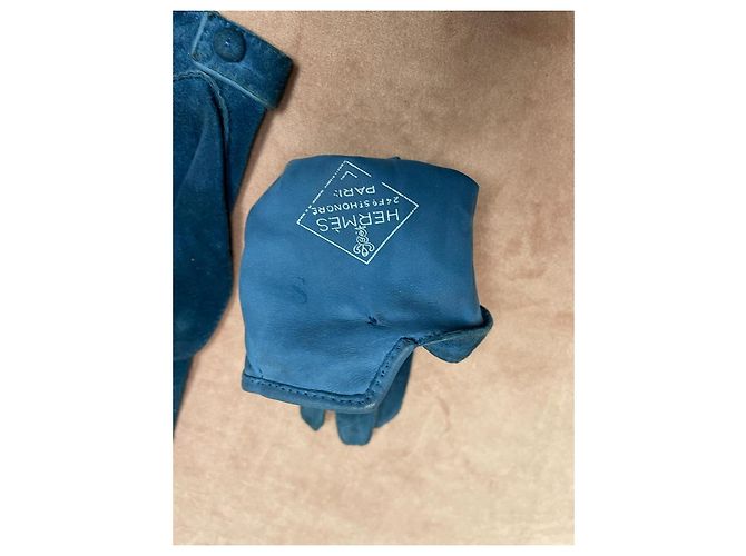 Hermès Wildlederhandschuhe Blau - Ansicht 3