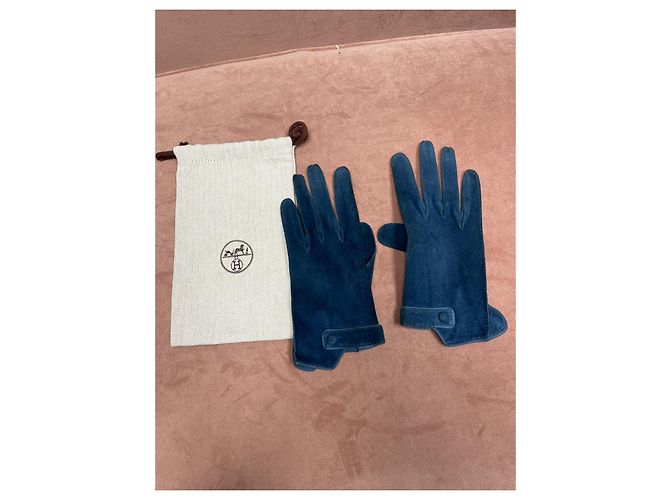 Hermès Wildlederhandschuhe Blau - Ansicht 2