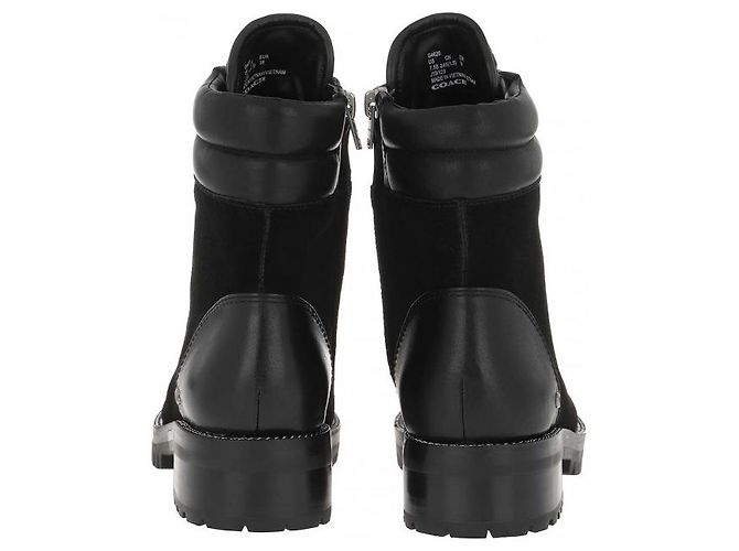 Stivali con lacci Coach Lorren Chain in pelle e scamosciato nero - vista 3