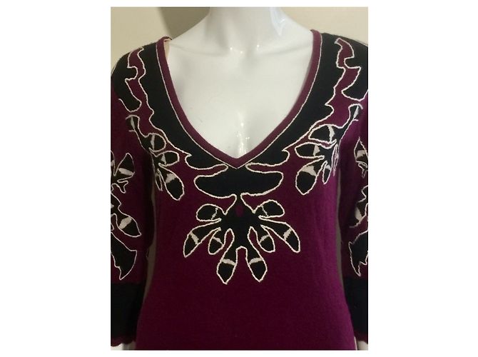 Temperley London Kaschmirkleid Bordeaux Schwarz Weiß Lila - Ansicht 4