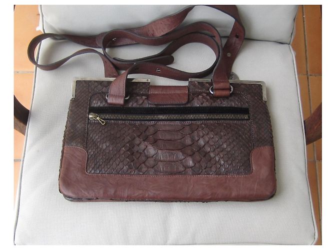 Borsa Lanvin in pelle marrone e rettile - vista 2