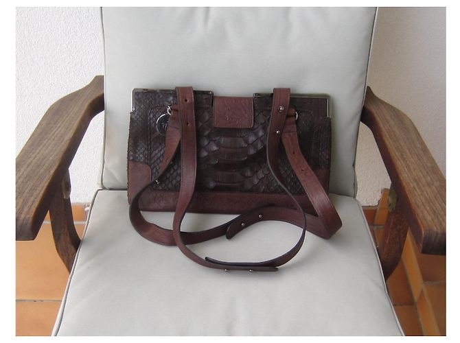 Borsa Lanvin in pelle marrone e rettile - vista 3