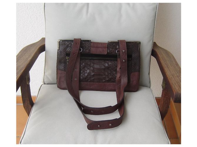 Borsa Lanvin in pelle marrone e rettile - vista 4