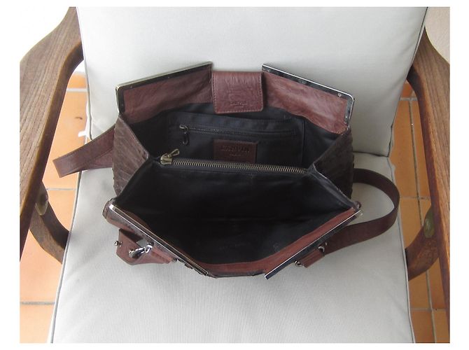Borsa Lanvin in pelle marrone e rettile - vista 6