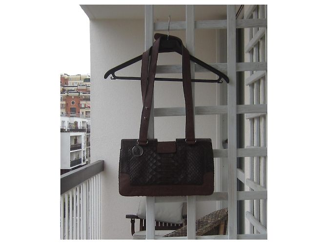Borsa Lanvin in pelle marrone e rettile - vista 8