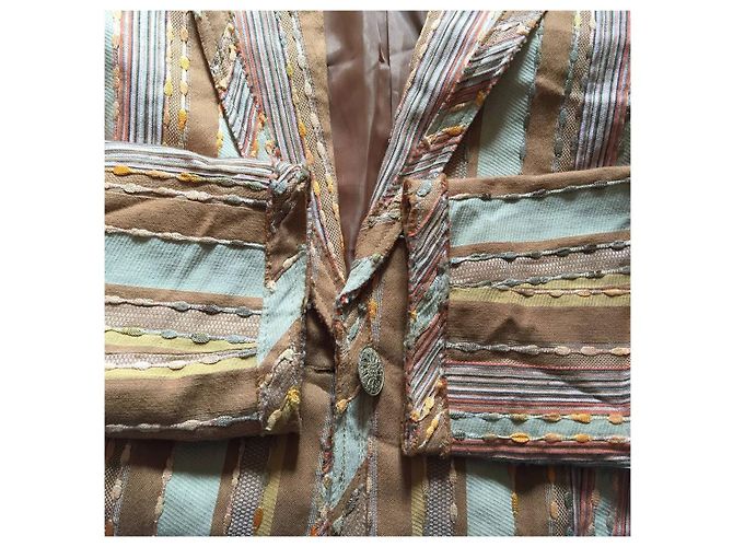Chaqueta de vestir Biba de algodón marrón y beige Talla 38 Castaño - vista 6