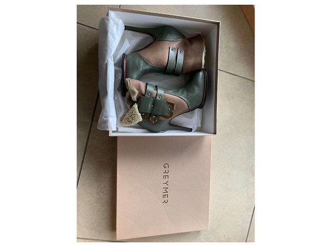Autre Marque Botas GREY MER de couro e pele bege - vista 2