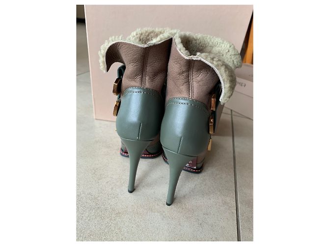 Autre Marque Botas GREY MER de couro e pele bege - vista 5