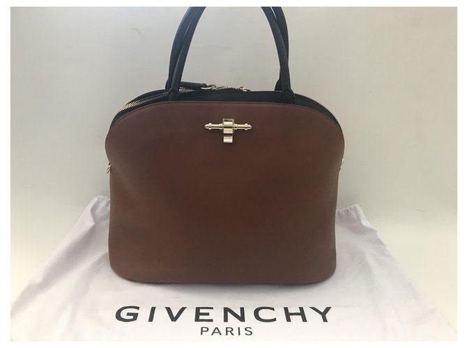 Borsa tote Givenchy Obsedia in pelle cognac e nero - vista 12