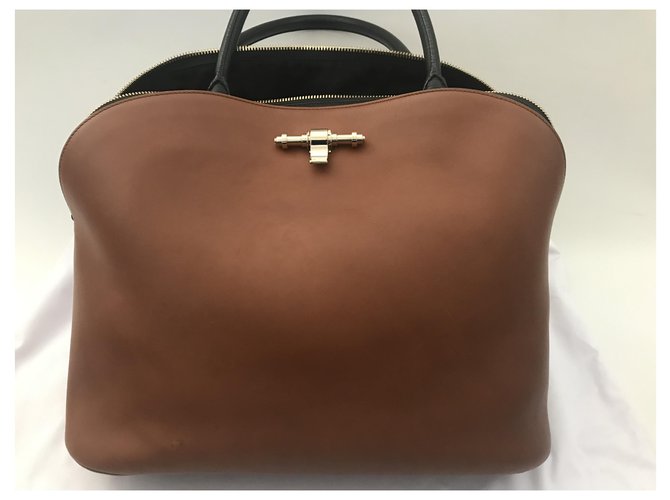 Borsa tote Givenchy Obsedia in pelle cognac e nero - vista 8