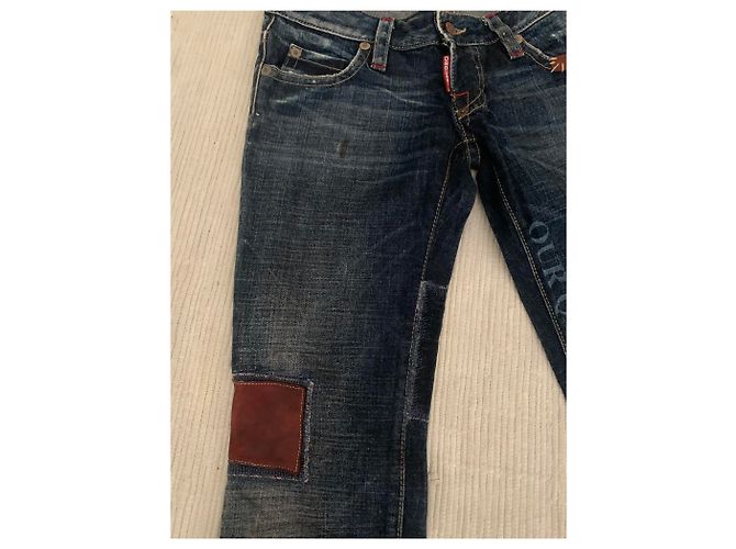Vaqueros Dsquared2 en denim azul con detalles de piel - vista 2
