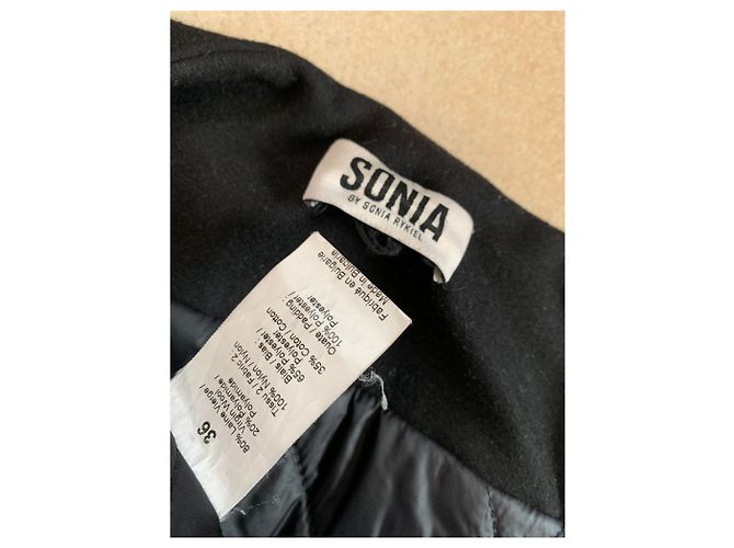 Abrigo de lana negro Sonia Rykiel con cremalleras - vista 7