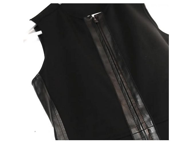 Reed Krakoff Schwarzes Kleid mit Lederbesatz - Ansicht 4