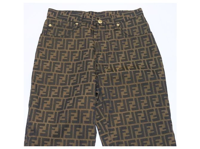 FENDI Zucca Canvas Pants Brown Black Auth br225 - view 2