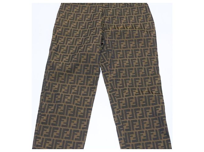 FENDI Zucca Canvas Pants Brown Black Auth br225 - view 3