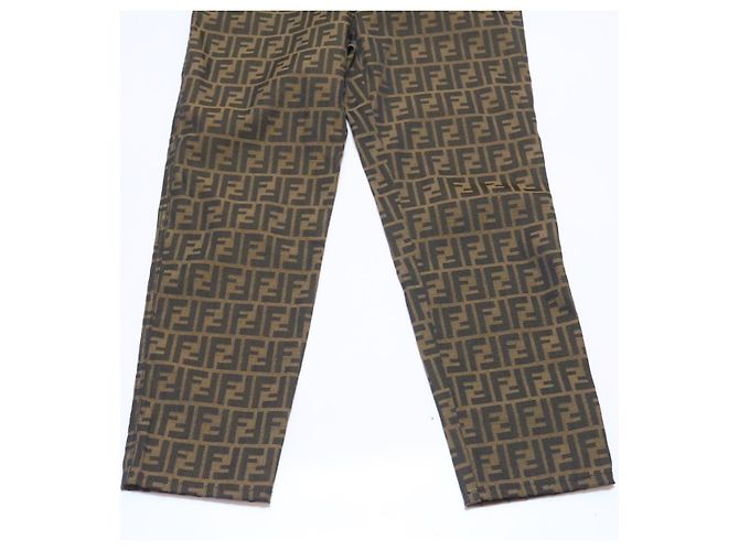 FENDI Zucca Canvas Pants Brown Black Auth br225 - view 4