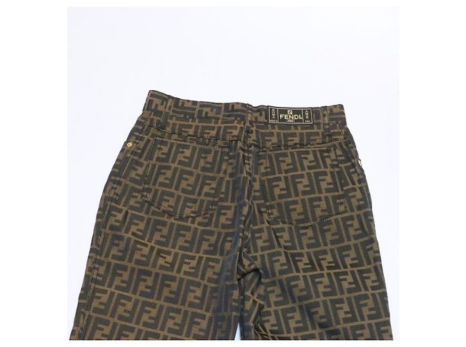 FENDI Zucca Canvas Pants Brown Black Auth br225 - view 5