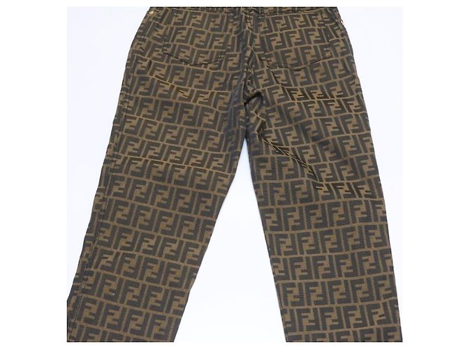 FENDI Zucca Canvas Pants Brown Black Auth br225 - view 6
