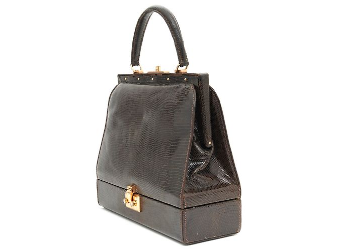 Autre Marque Braune Eidechsenleder Handtasche - Ansicht 2