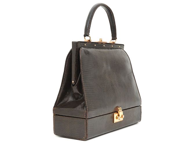 Autre Marque Braune Eidechsenleder Handtasche - Ansicht 3