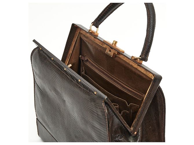 Autre Marque Braune Eidechsenleder Handtasche - Ansicht 7