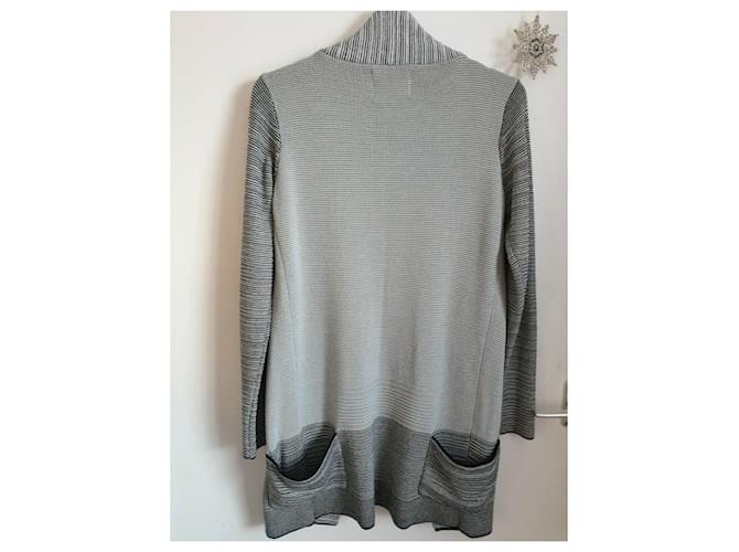 Gestuz langer Maxi Strickjacke Mantel Schwarz Grau Anthrazitgrau - Ansicht 2