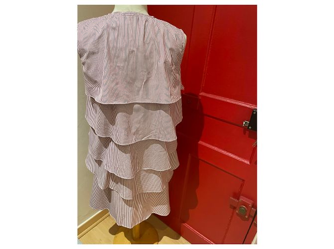 Vestido Monographie de algodón a rayas blanco y burdeos - vista 2