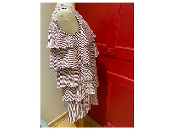 Vestido Monographie de algodón a rayas blanco y burdeos - vista 3