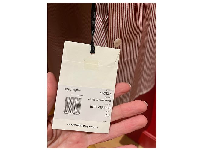 Vestido Monographie de algodón a rayas blanco y burdeos - vista 6