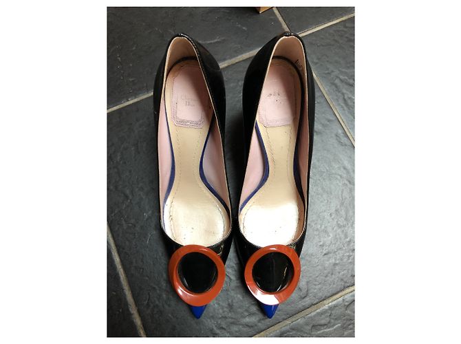 Décolleté Dior in vernice nero blu e rosso - vista 10