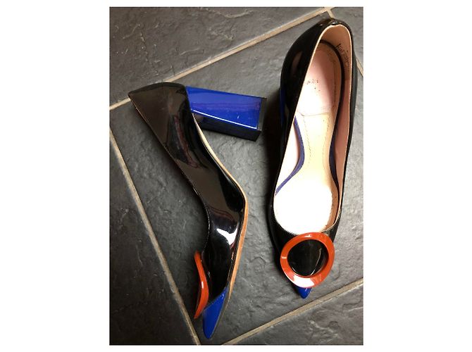 Décolleté Dior in vernice nero blu e rosso - vista 12