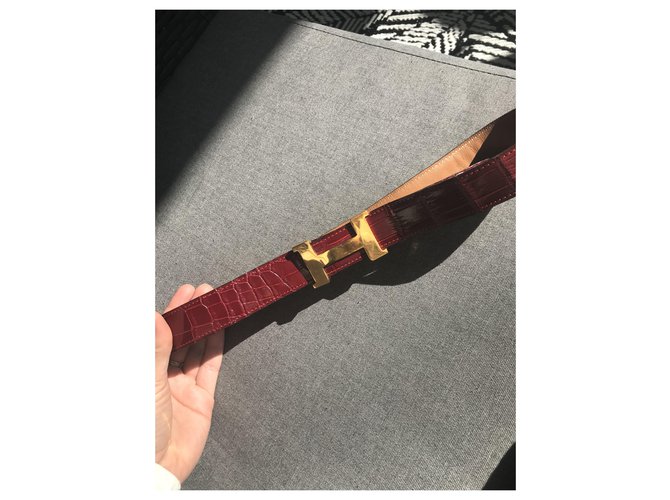 Hermès Gürtel aus rotem Lackkrokodil - Ansicht 7