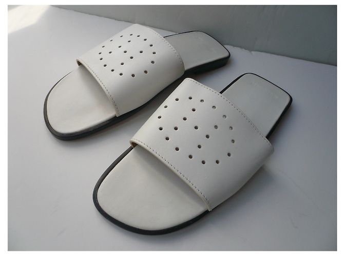 Hermès HERMES Mules cuir blanches neuves H Perforé T37 - vue 2