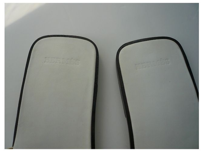 Hermès HERMES Mules cuir blanches neuves H Perforé T37 - vue 3
