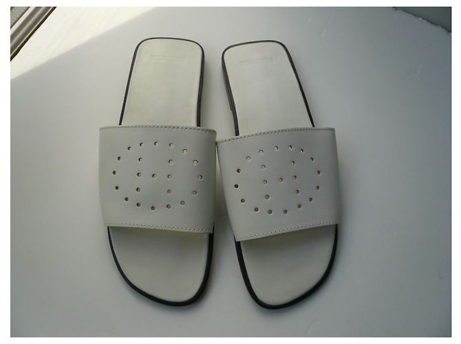 Hermès HERMES Mules cuir blanches neuves H Perforé T37 - vue 4