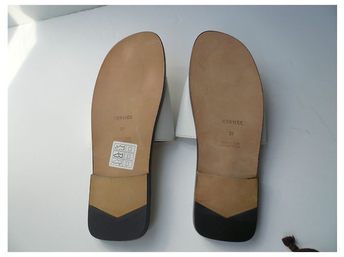 Hermès HERMES Mules cuir blanches neuves H Perforé T37 - vue 5