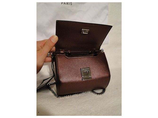 Borsa Micro Pandora Box GIVENCHY pelle bordeaux iridescente NUOVO - vista 11