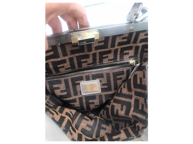 Borsa a mano Fendi Peekaboo in pelle kaki Cachi - vista 7