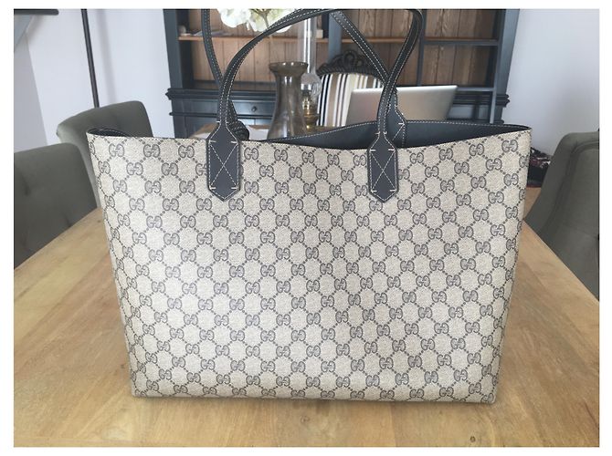 Gucci Reversible Tote Bag Schwarz Monogramm Leder Beige - Ansicht 2