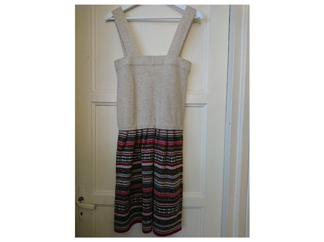 Vanessa Bruno Athe T Kleid Beige Wolle Gestreift Lurex - Ansicht 2