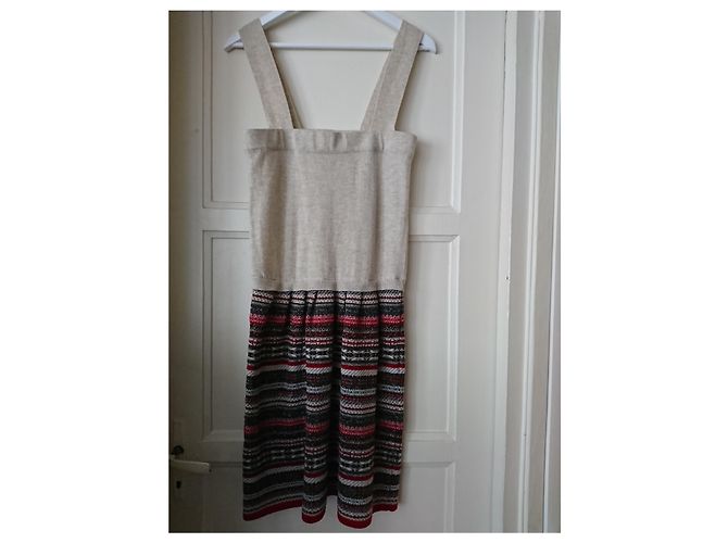 Vanessa Bruno Athe T Kleid Beige Wolle Gestreift Lurex - Ansicht 3